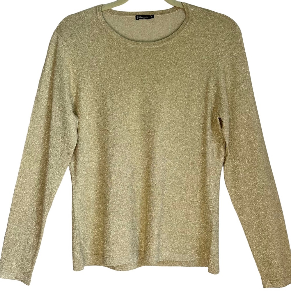 J.McLAUGHLIN SPARKLING GOLD CREW NECK SWEATER MEDIUM